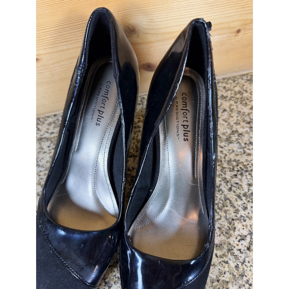 Comfort Plus by Predictions Womens Black Patent Suede Kitten Heel Pumps Size 8 - Picture 2 of 6